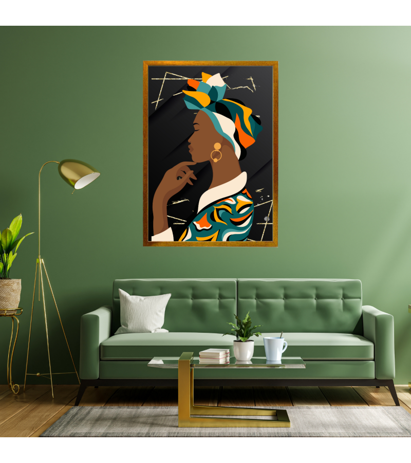  Çerçeveli Kanvas Baskı Tablo  Afrikalı Kadın  Soyut  Resim Altın Renk Çerçeve ÖLÇÜ 55cmx75cm