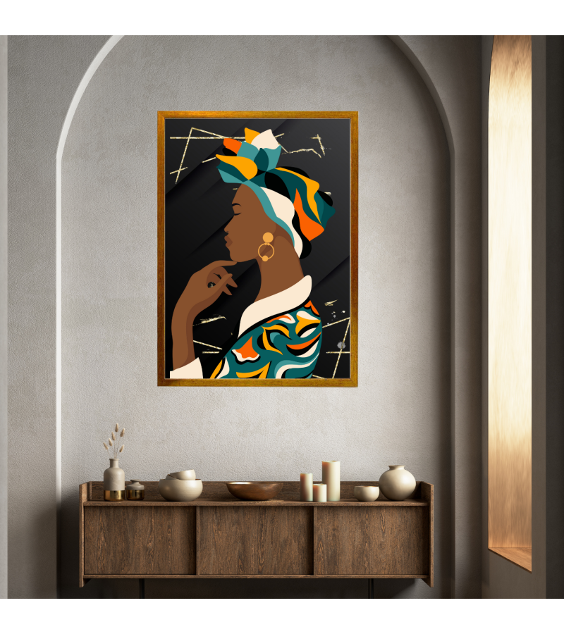  Çerçeveli Kanvas Baskı Tablo  Afrikalı Kadın  Soyut  Resim Altın Renk Çerçeve ÖLÇÜ 55cmx75cm