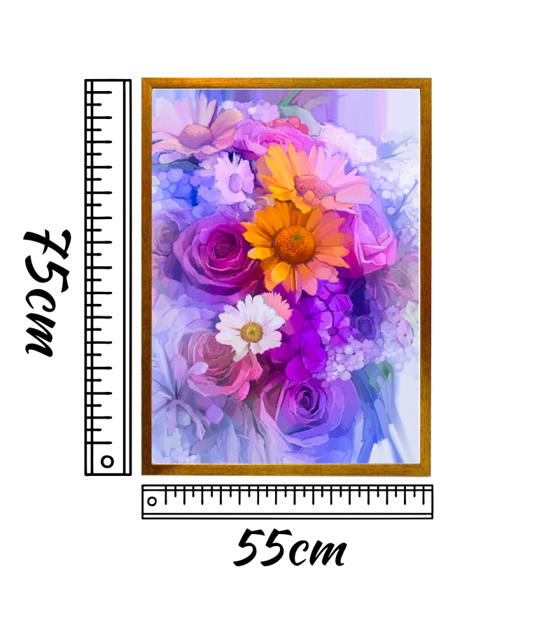  Çerçeveli Kanvas Baskı Tablo  Çiçek Temalı Soyut  Resim Altın Renk Çerçeve ÖLÇÜ 55cmx75cm