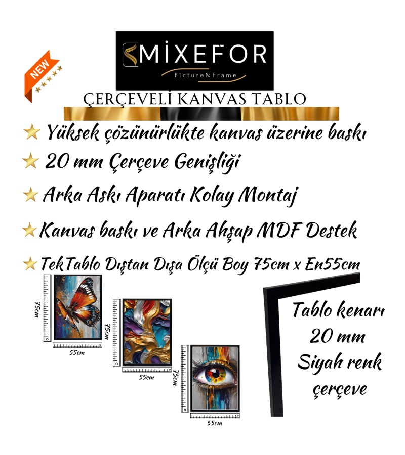 Çerçeveli 3Parça Kanvas Tablo Seti -Soyut Modern Kanvas Tablo Set