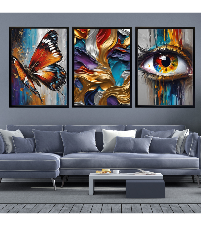 Çerçeveli 3Parça Kanvas Tablo Seti -Soyut Modern Kanvas Tablo Set