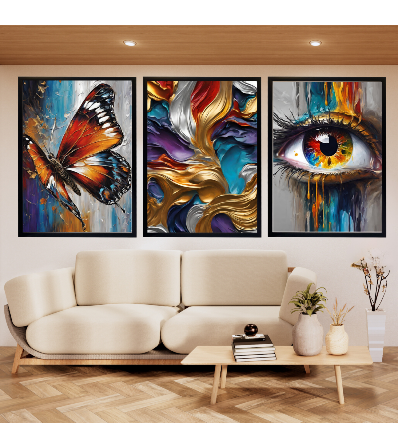 Çerçeveli 3Parça Kanvas Tablo Seti -Soyut Modern Kanvas Tablo Set