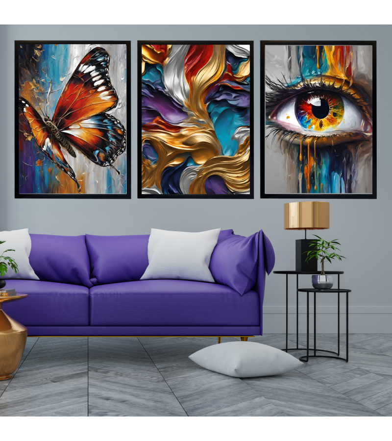 Çerçeveli 3Parça Kanvas Tablo Seti -Soyut Modern Kanvas Tablo Set