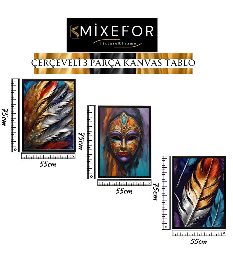 Çerçeveli  Soyut Modern 3 Parça Kanvas Tablo Set