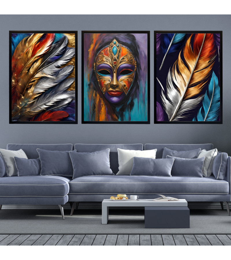 Çerçeveli  Soyut Modern 3 Parça Kanvas Tablo Set