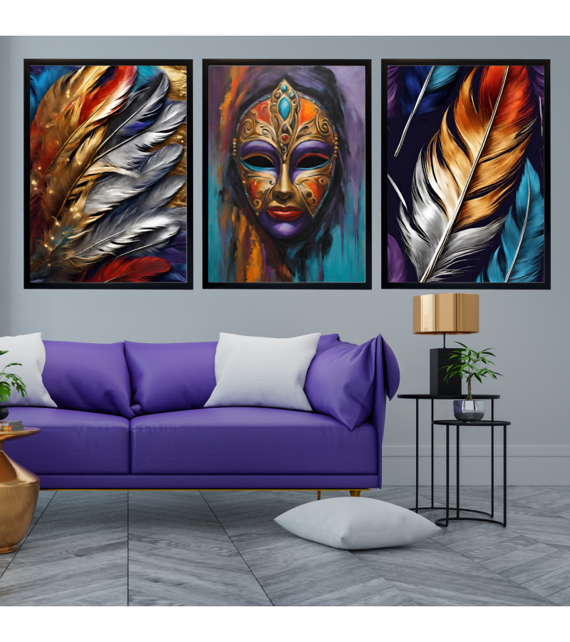 Çerçeveli  Soyut Modern 3 Parça Kanvas Tablo Set