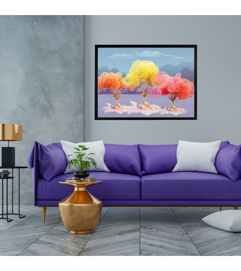 Çerçeveli Modern  Ağaç Resmi Kanvas Baskı Tablo