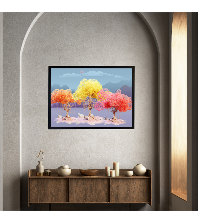 Çerçeveli Modern  Ağaç Resmi Kanvas Baskı Tablo