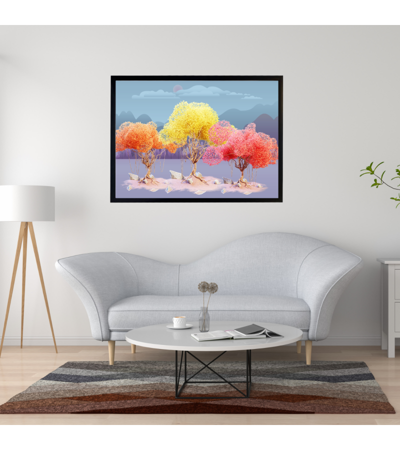 Çerçeveli Modern  Ağaç Resmi Kanvas Baskı Tablo