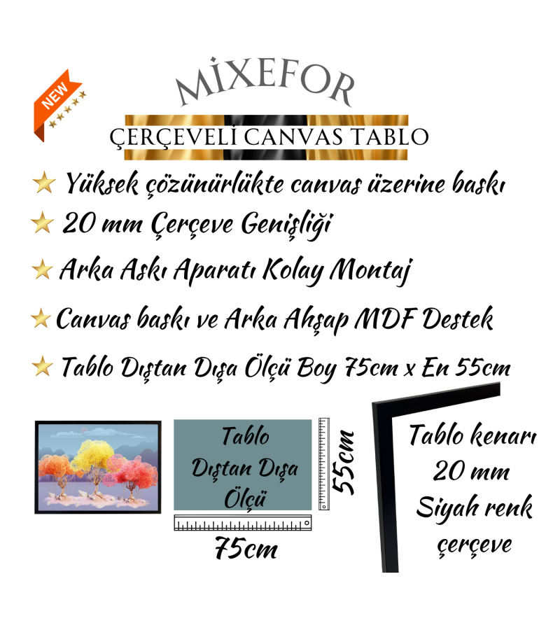 Çerçeveli Modern  Ağaç Resmi Kanvas Baskı Tablo