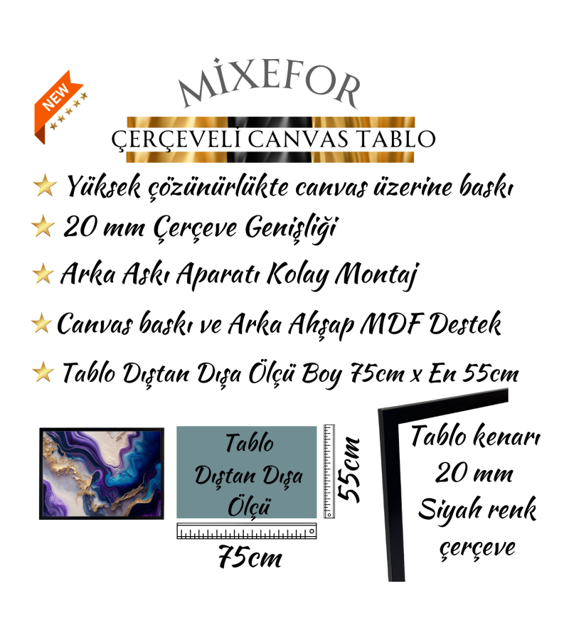 Çerçeveli  Soyut Modern Desenli  Kanvas Baskı Tablo