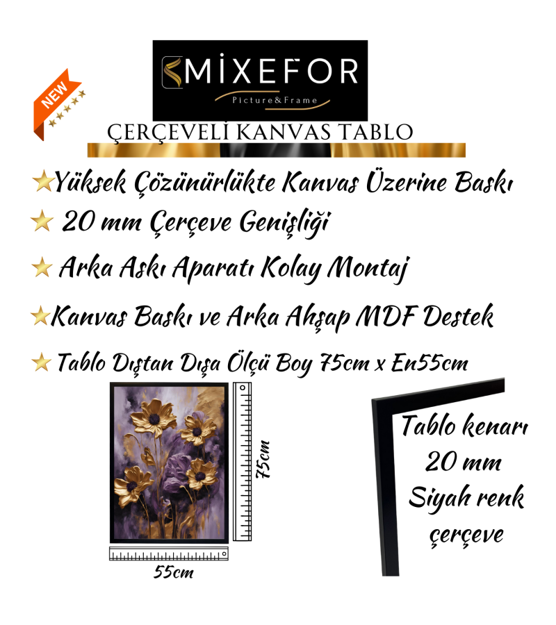 Çerçeveli Çiçekli Modern  Kanvas Baskı Tablo