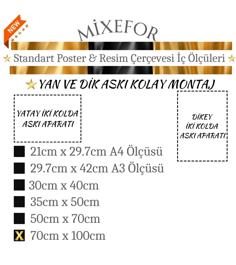 70cm x 100cm Ölçülerinde  Poster Afiş Resim Gümüş  Renk Çerçeve
