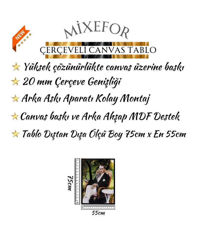Atataürk  Kanvas Baskı Siyah Çerçeveli Kanvas Baskı Tablo