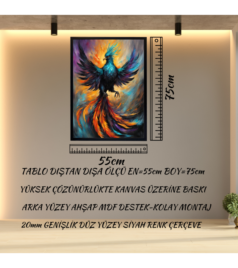 Çerçeveli Kanvas Baskı Tablo Anka Kuşu Siyah Çerçeveli Baskı Tablo