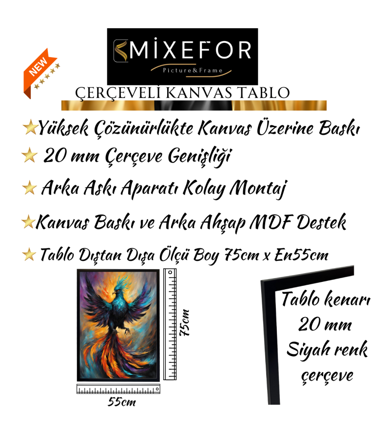 Çerçeveli Kanvas Baskı Tablo Anka Kuşu Siyah Çerçeveli Baskı Tablo