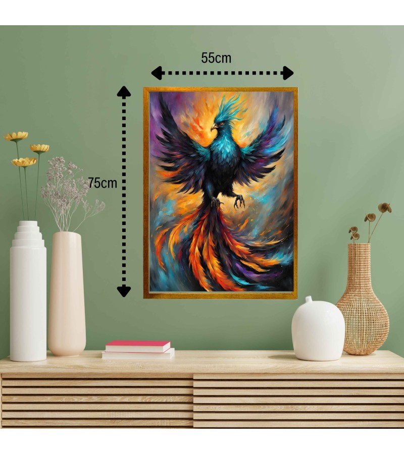 Anka Kuşu Altın Renk Çerçeveli Kanvas Baskı Tablo