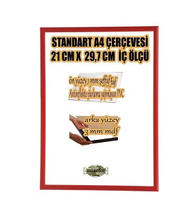  A4 ÇERÇEVE-RENK KIRMIZI -ARKA YÜZEY 3MM MDF- ÖN 1MM KIRILMAZ ANTİREFLEKTE   MAT ŞEFFAF YÜZEY 