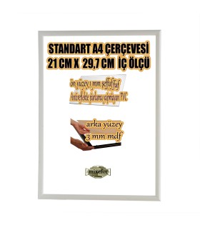 STANDART A4 ÇERÇEVE-RENK BEYAZ -ARKA YÜZEY 3MM MDF- ÖN 1MM KIRILMAZ ANTİREFLEKTE   MAT ŞEFFAF YÜZEY