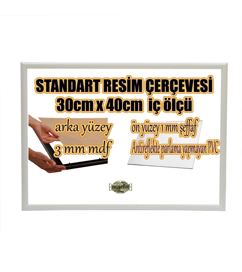 STANDART BOŞ ÇERÇEVE - 30CM X40CM İÇÖLÇÜ -RENK BEYAZ -ARKA YÜZEY MDF-ÖN YÜZEY 1MM ANTİREFLEKTİF