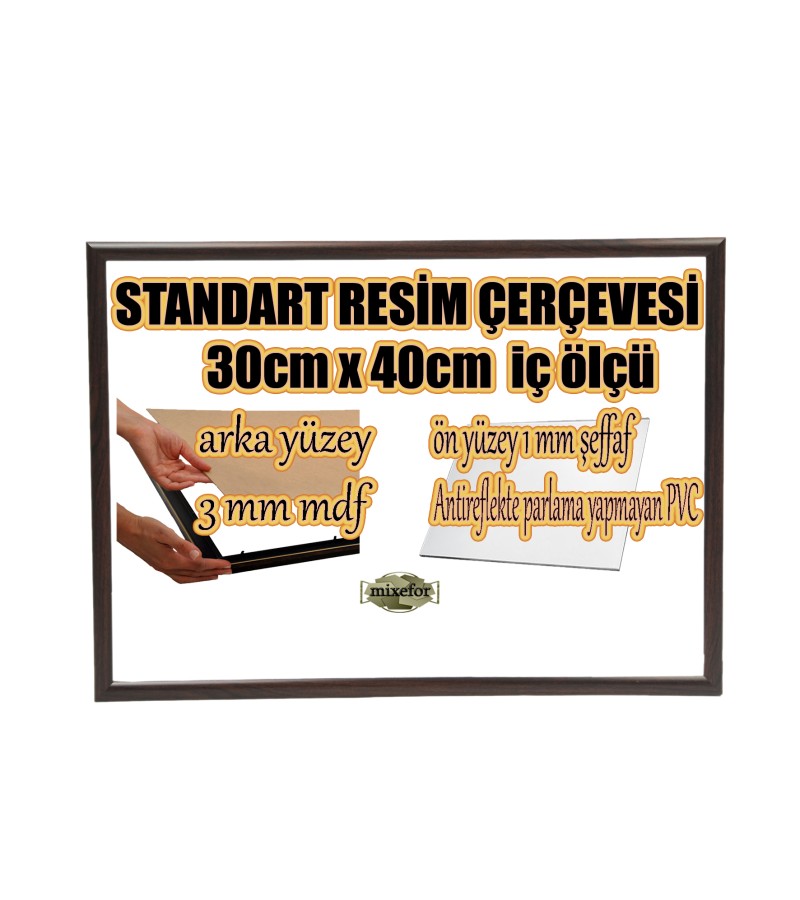 STANDART  BOŞ ÇERÇEVE - 30CM X40CM İÇÖLÇÜ -RENK KOYU KAHVE -ARKA YÜZEY MDF- ÖN YÜZEY  1MM ANTİREFLEKTİF