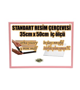 STANDART BOŞ ÇERÇEVE - 35CM X 50CM İÇ ÖLÇÜ -RENK PEMBE -ARKA YÜZEY MDF-  ÖN YÜZEY 1MM ANTİREFLEKTİF