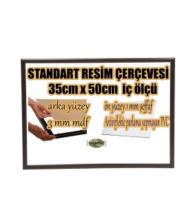 STANDART BOŞ ÇERÇEVE - 35CM X 50CM İÇ ÖLÇÜ -KOYU KAHVE -ARKA YÜZEY MDF-  ÖN YÜZEY 1MM ANTİREFLEKTİF