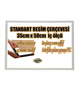 STANDART BOŞ ÇERÇEVE - 35CM X 50CM İÇ ÖLÇÜ -  RENK BEYAZ -ARKA YÜZEY MDF- 1MM ANTİREFLEKTİF