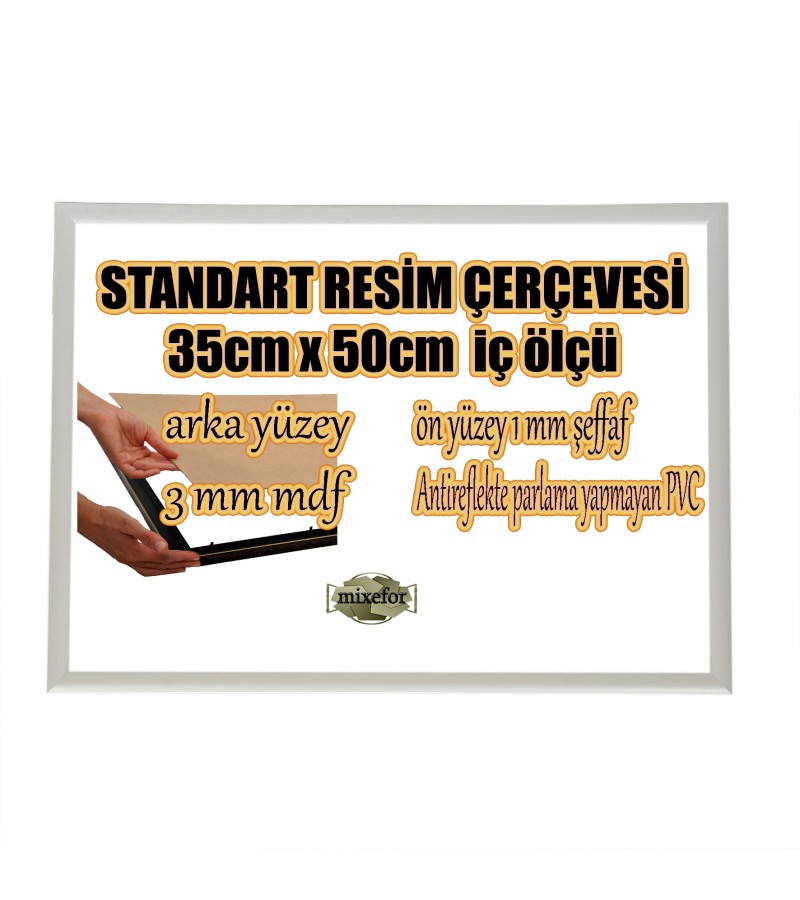 STANDART BOŞ ÇERÇEVE - 35CM X 50CM İÇ ÖLÇÜ -  RENK BEYAZ -ARKA YÜZEY MDF- 1MM ANTİREFLEKTİF