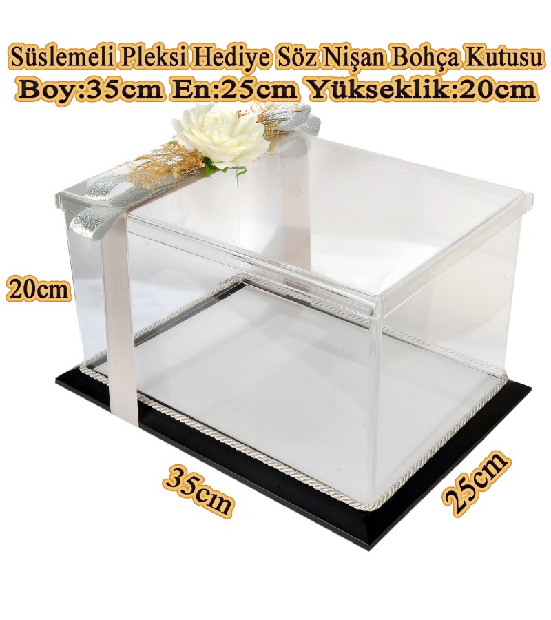 PLEKSİ SÖZ NİŞAN BOHÇA HEDİYE  KUTUSU  35X25X20 ÖLÇÜLERİNDE SİYAH RENK ÇERÇEVE