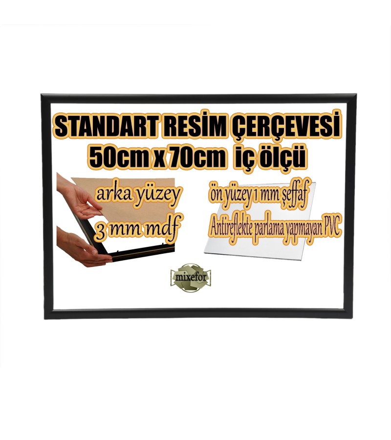 BOŞ ÇERÇEVE - 50CM X 70CM İÇ ÖLÇÜ -RENK SİYAH  -ARKA YÜZEY MDF-  ÖN YÜZEY 1MM ANTİREFLEKTİF