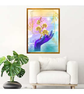 Çerçeveli Kanvas Baskı Tablo  Çiçek Temalı Soyut  Resim Altın Renk Çerçeve ÖLÇÜ 55cmx75cm
