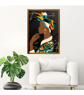 Çerçeveli Kanvas Baskı Tablo  Afrikalı Kadın  Soyut  Resim Altın Renk Çerçeve ÖLÇÜ 55cmx75cm