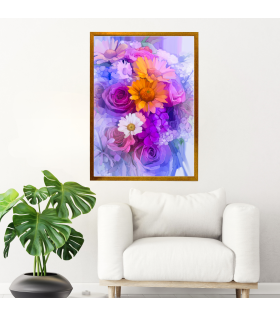 Çerçeveli Kanvas Baskı Tablo  Çiçek Temalı Soyut  Resim Altın Renk Çerçeve ÖLÇÜ 55cmx75cm