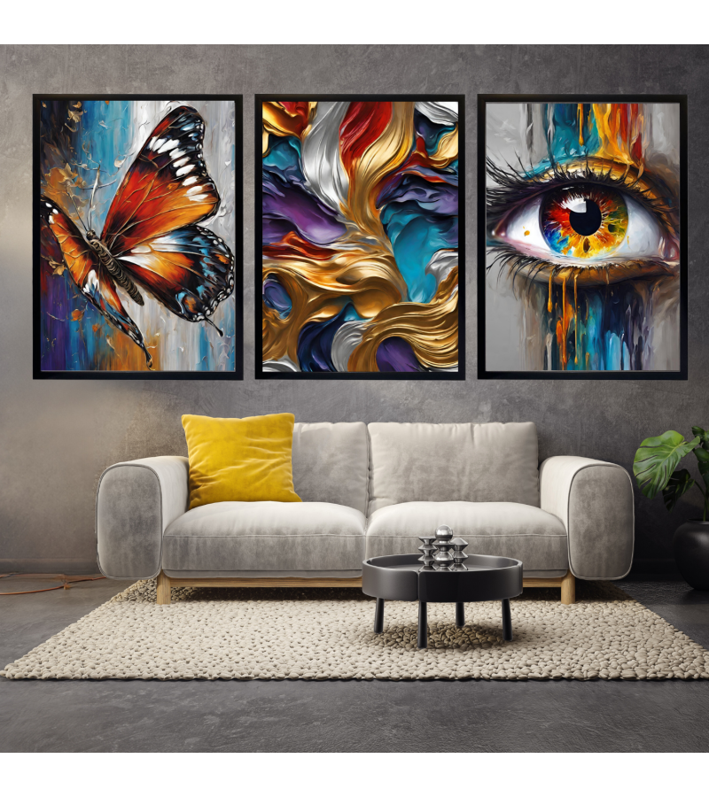 Çerçeveli 3Parça Kanvas Tablo Seti -Soyut Modern Kanvas Tablo Set