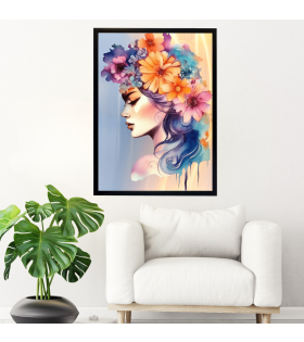 Çerçeveli Modern Çiçekli Kız Kanvas Baskı Tablo ÖLÇÜ 55cmx75cm