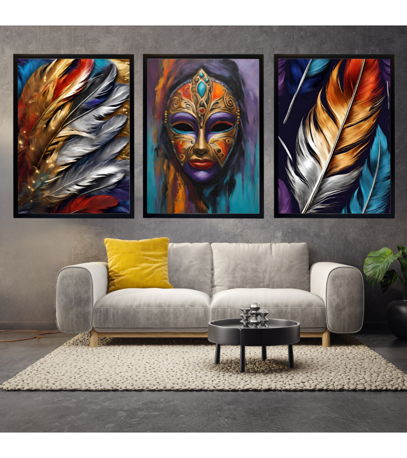 Çerçeveli  Soyut Modern 3 Parça Kanvas Tablo Set