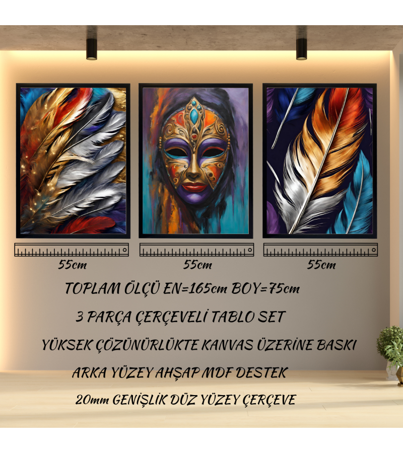 Çerçeveli  Soyut Modern 3 Parça Kanvas Tablo Set
