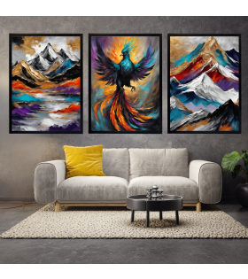 Çerçeveli Soyut Modern Kanvas Tablo Set Anka Kuşu