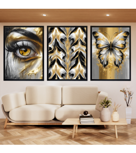 Çerçeveli 3 Parça Soyut Modern Kanvas Tablo Set
