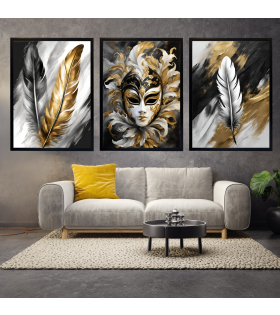 Çerçeveli 3 Parça Soyut Modern Kanvas Tablo Set