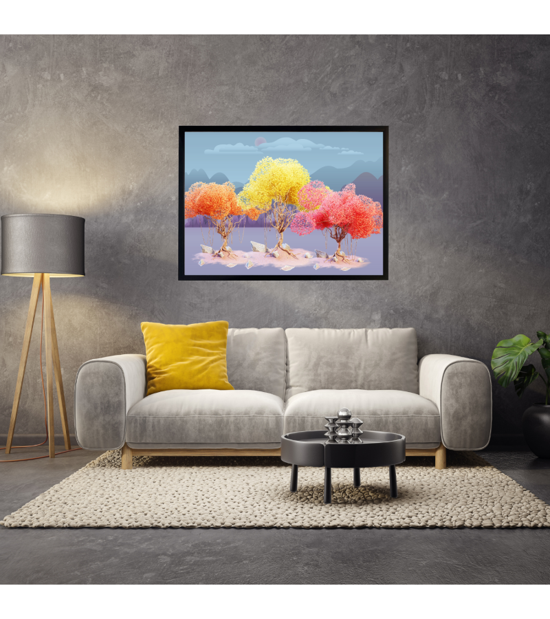 Çerçeveli Modern  Ağaç Resmi Kanvas Baskı Tablo