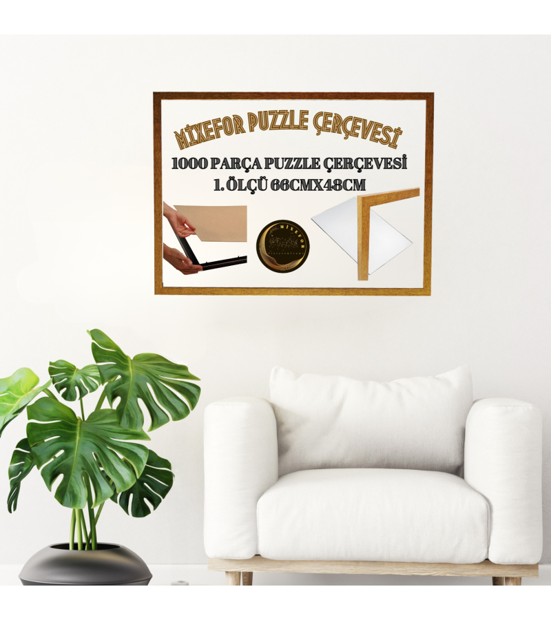 Puzzle Yapboz  Çerçevesi 1000 Parça 66cm x 48cm Ölçülerinde Renk Altın