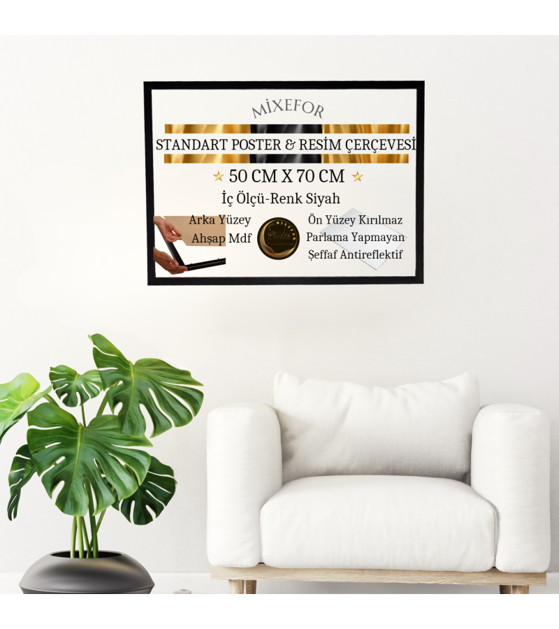 50cm x 70cm Ölçülerinde Poster Afiş Resim Çerçevesi Renk Siyah