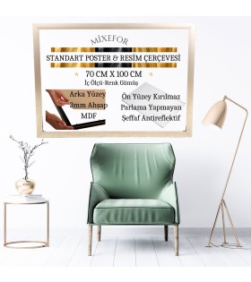 70cm x 100cm Ölçülerinde Poster Afiş Resim Gümüş Renk Çerçeve