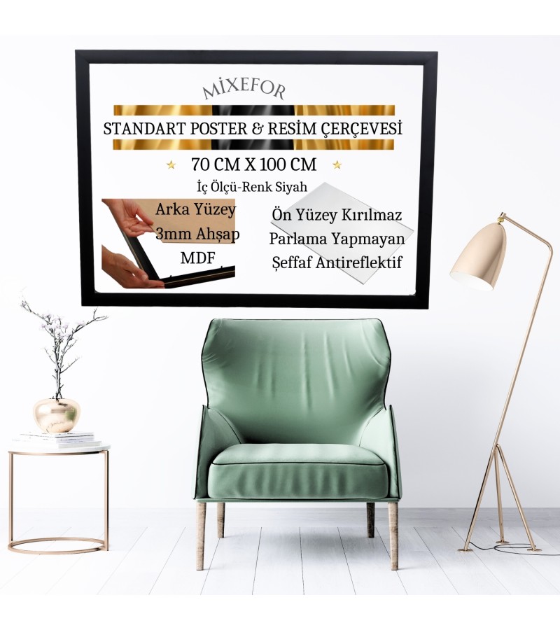 70cm x 100cm Ölçülerinde  Poster Afiş Resim Siyah Renk Çerçeve