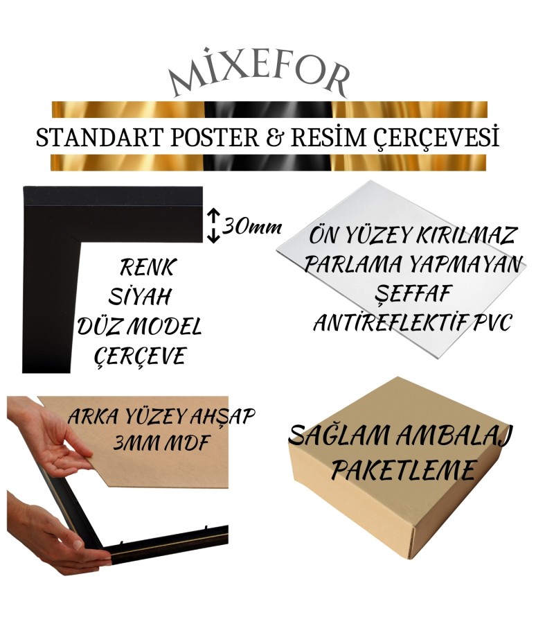 70cm x 100cm Ölçülerinde  Poster Afiş Resim Siyah Renk Çerçeve