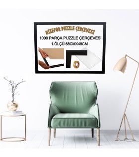 Puzzle Yapboz Çerçevesi 1000 Parça 68cm x 48cm Ölçülerinde Siyah Renk Çerçeve