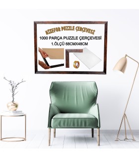 Puzzle Yapboz Çerçevesi 1000 Parça 68cm x 48cm Ölçülerinde Kahve Renk Çerçeve