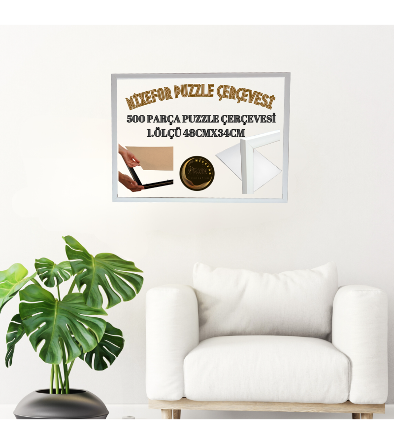 Puzzle Yapboz Çerçevesi 260 ve 500 Parça 48cm x 34cm Ölçülerinde Beyaz Renk Çerçeve